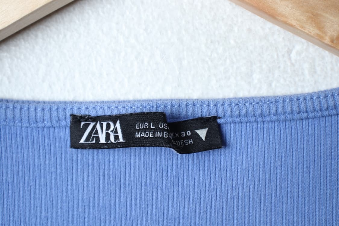 W(L-XL) 자라 반팔 티셔츠 골지 크롭 블루-H31153 상품이미지5