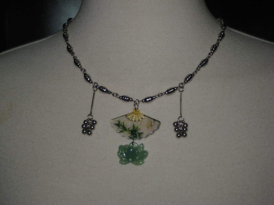 오리엔탈 부채 연꽃 동양풍 목걸이 상품이미지2