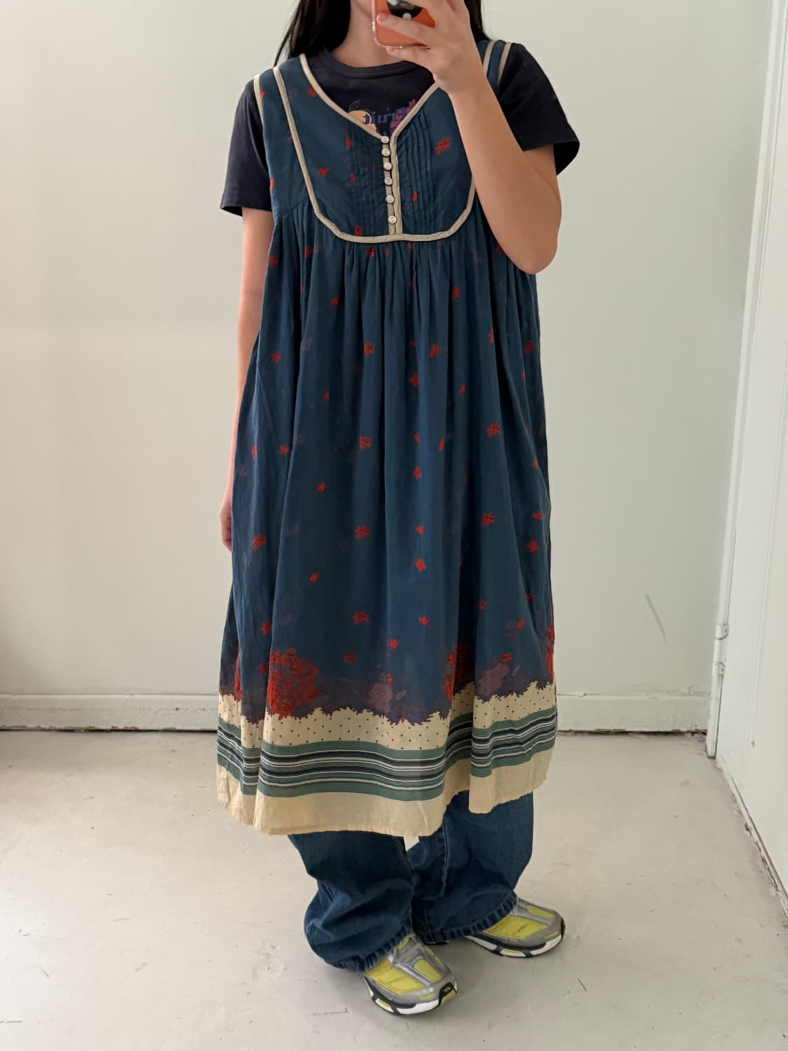 일본빈티지 와이드 핀턱 중청 데님 상품이미지5