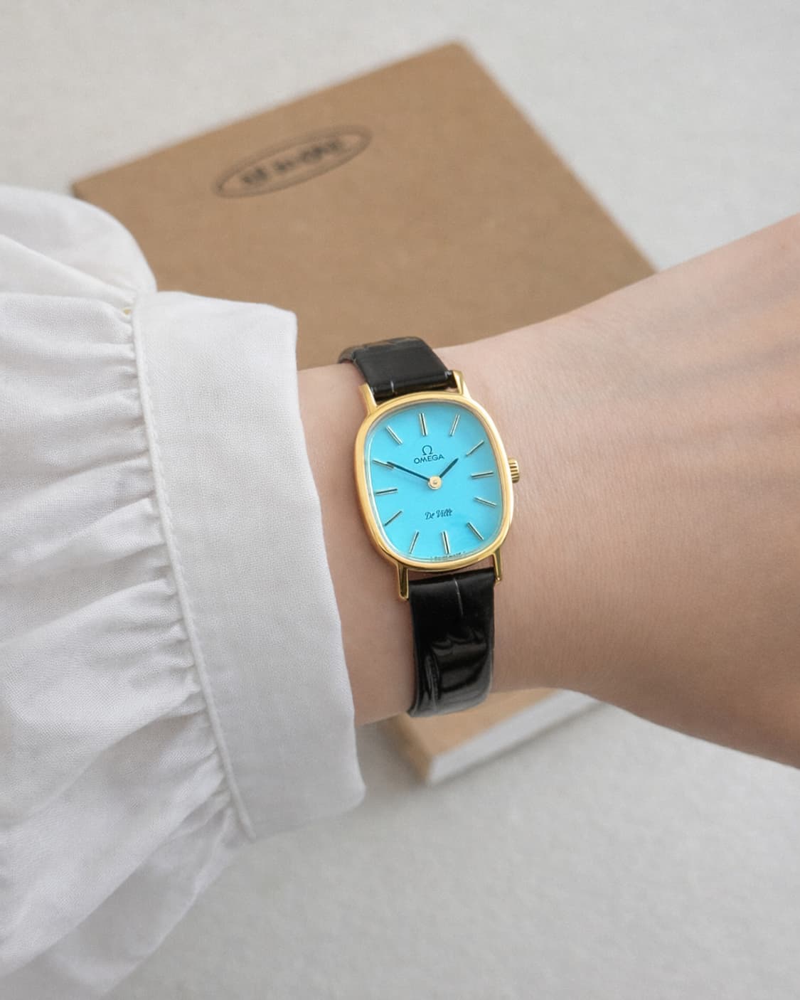 정품 오메가 수동 625 엘립스 이청아 드빌 터키블루 금장 여자 시계 상품이미지5