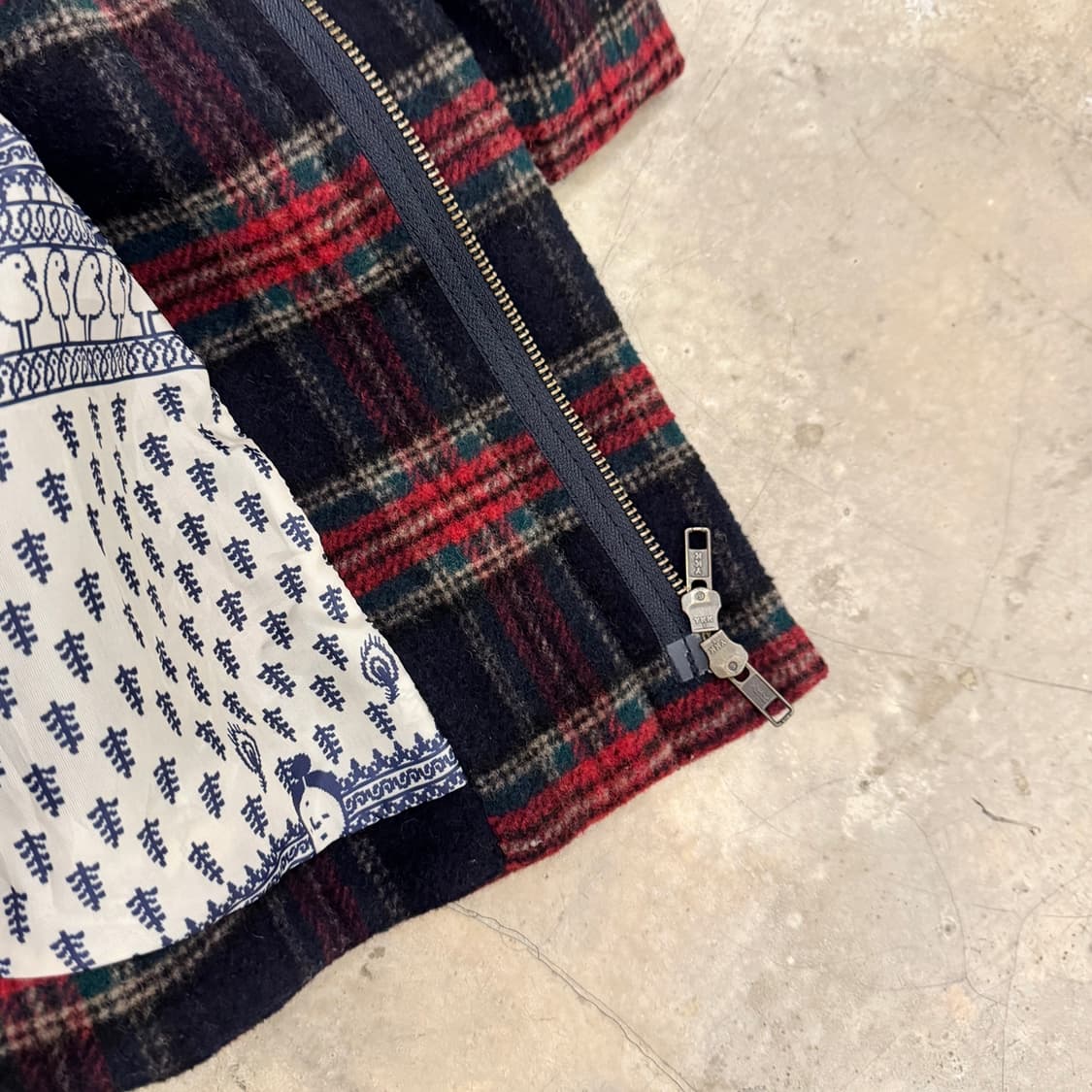 네넷 후드 더플 체크 코트 네이비/레드 상품이미지7