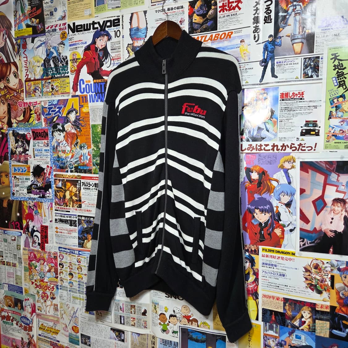 후부 올드스쿨 블랙 그레이 스트라이프 니트 집업 상품이미지2