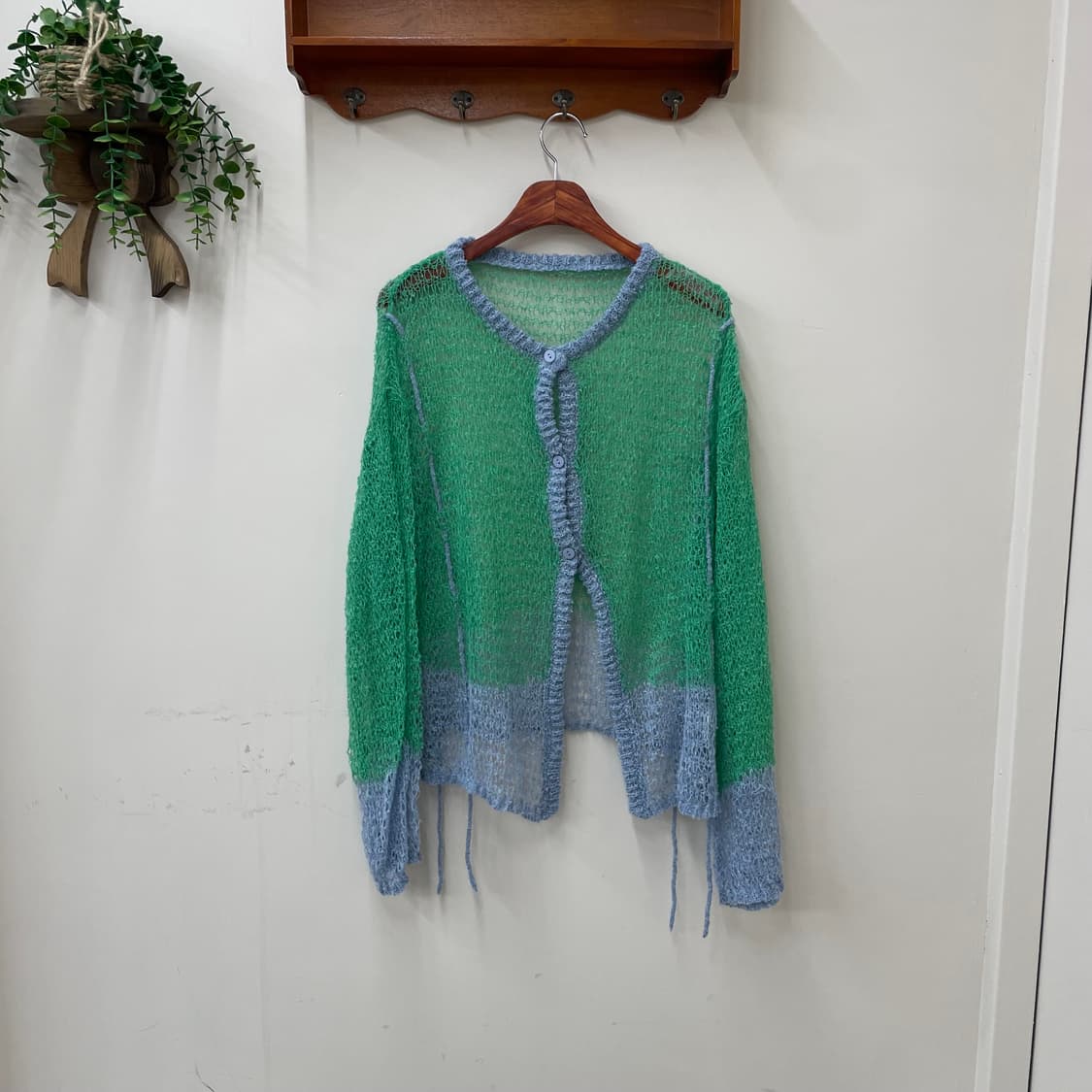 빈티지 매쉬 그린 하늘 스트링 가디건  상품이미지1