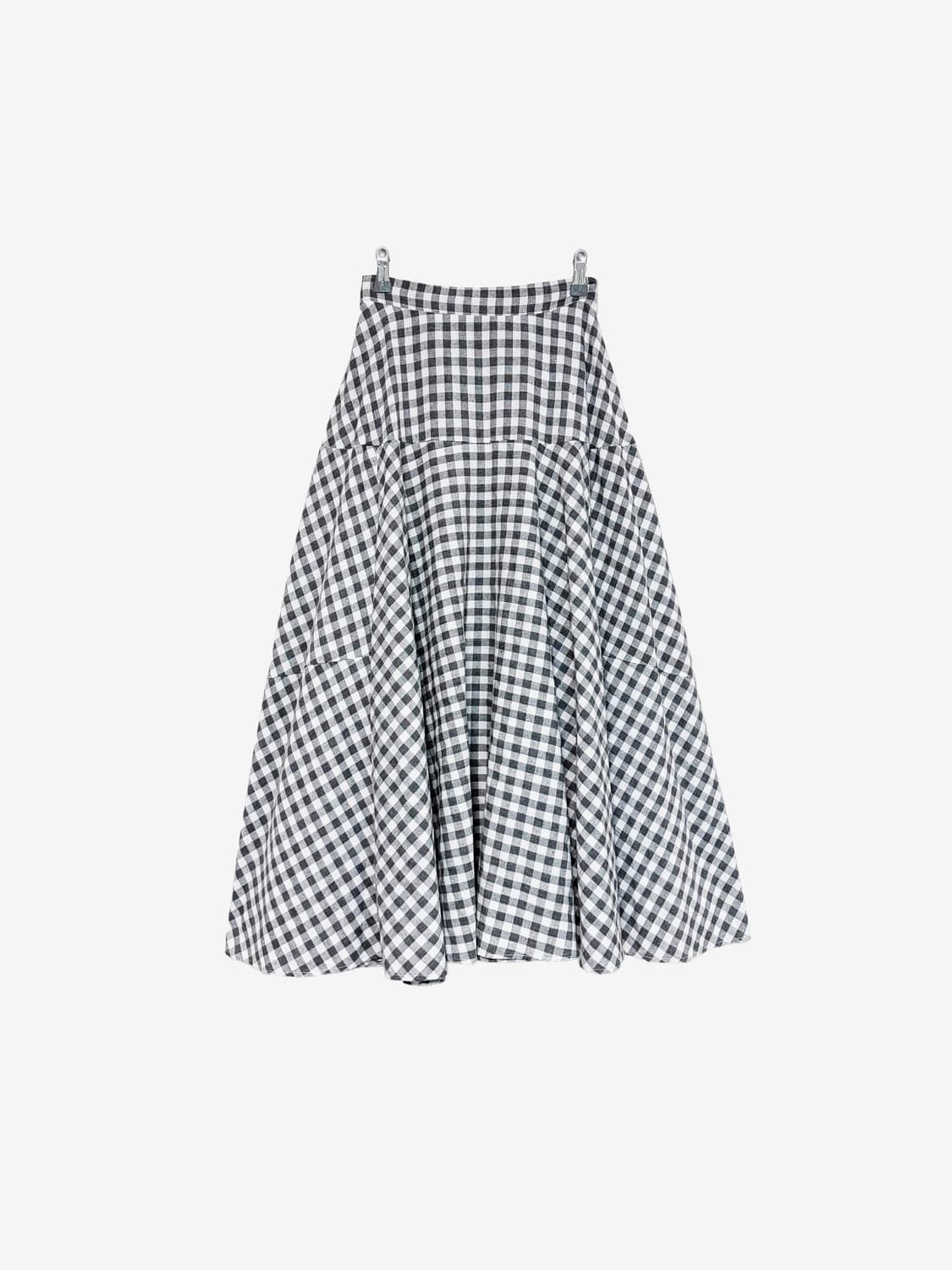 Gingham Flare Long Skirt - Grey 상품이미지4