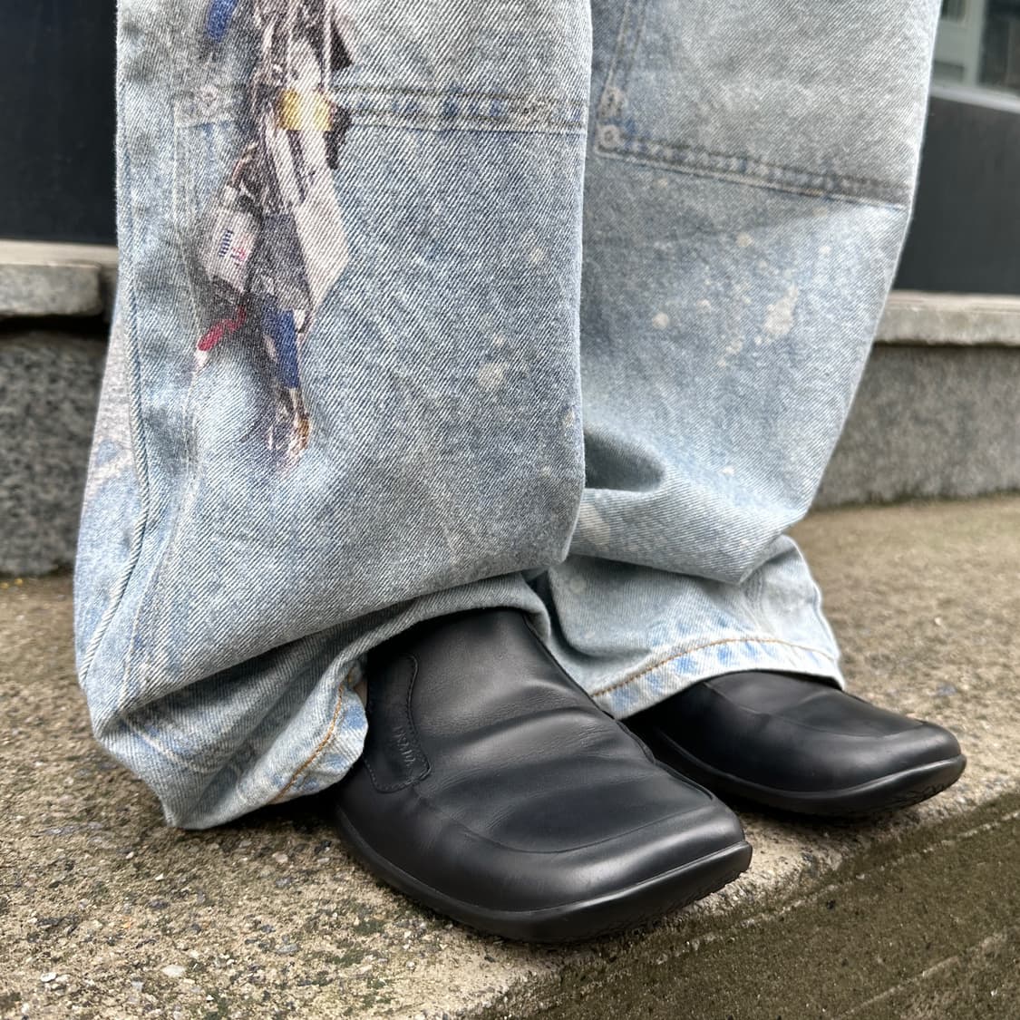 (레어) 00s 블랙 프라다 스포츠 스퀘어 토 가죽 로퍼 상품이미지2