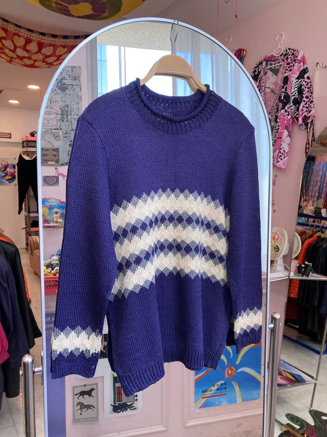 블루 직잭 패턴 니트 상품이미지1