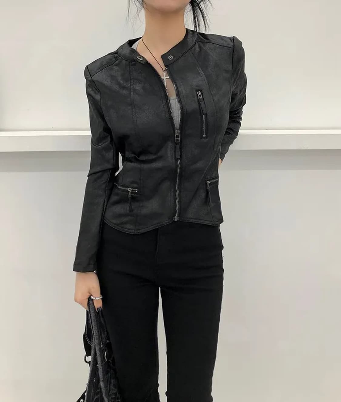 딥스웨이 빈티지 바이커 자켓 탑 블랙 상품이미지1