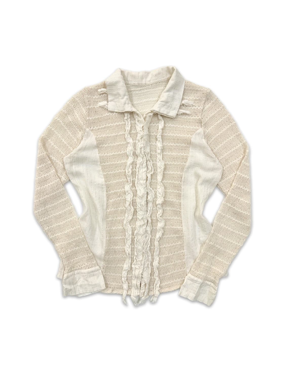 빈티지 아이보리 프릴 시스루 니트 셔츠 상품이미지1