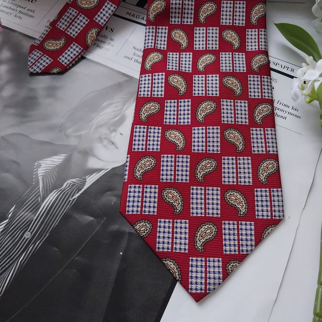 발망 실크 레드 페이즐리 패턴 넥타이 9.5cm A+등급 K1627
 상품이미지4
