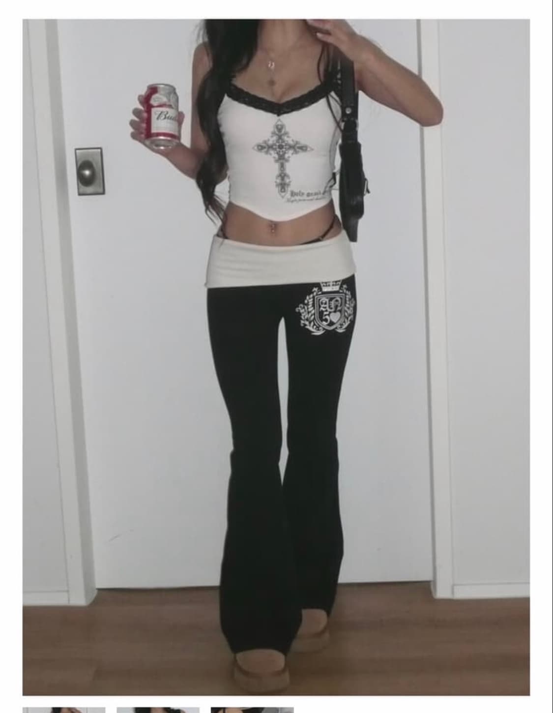 엔젤넘버555 부츠컷 폴디드 팬츠 블랙 엔넘파 갸루 베이비메탈클럽 상품이미지1