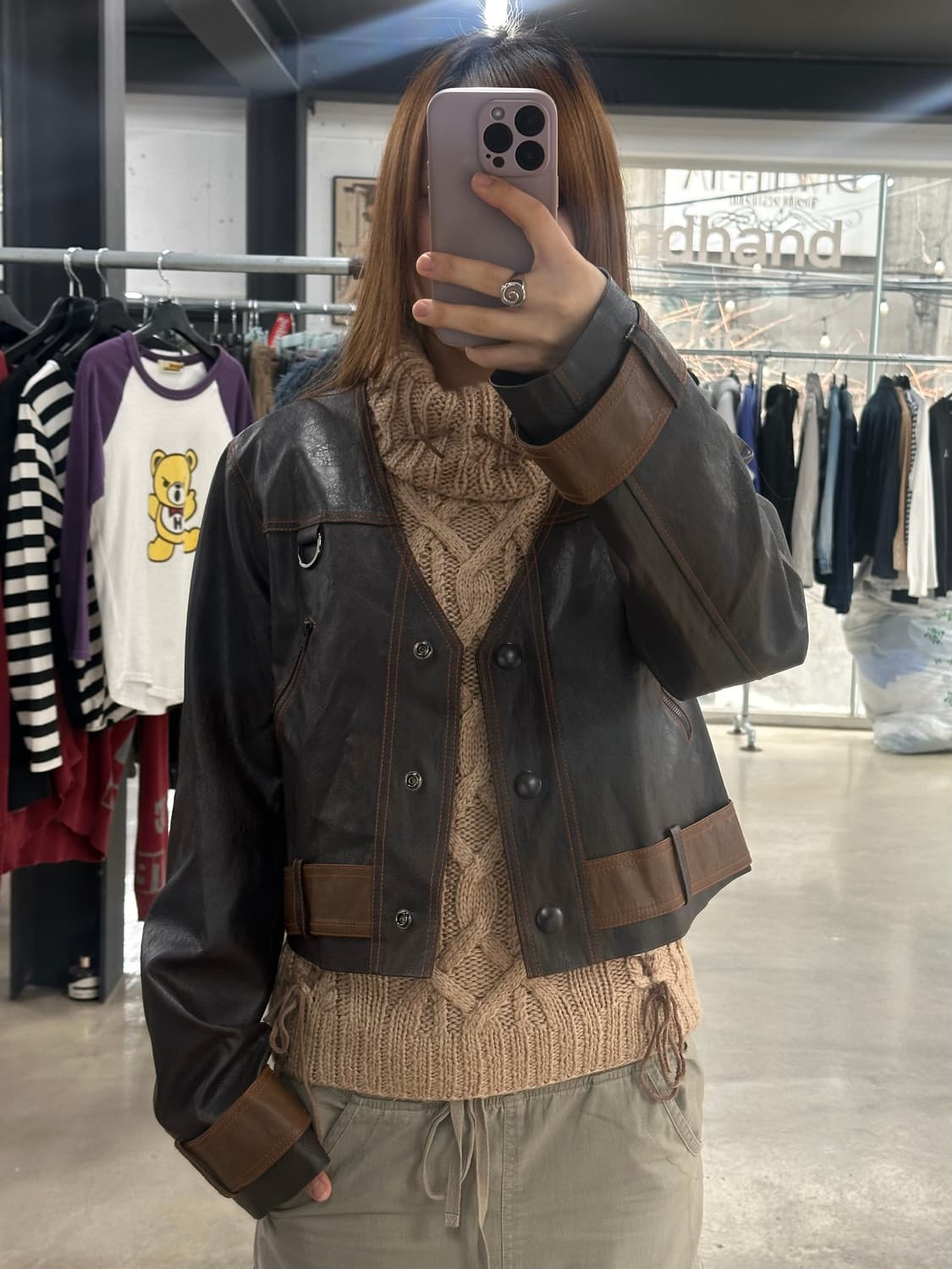 3CE 스타일난다  벨티드디테일 포켓레더자켓 데드스탁 상품이미지2