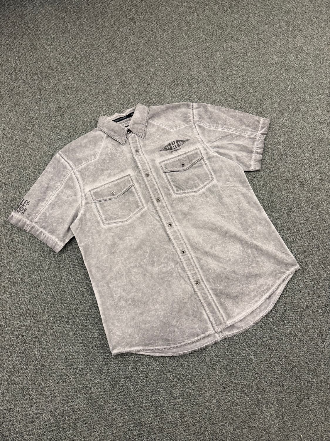 L)할리데이비슨 빈티지 웨스턴포인트 스컬 프린팅 포캣 반팔 셔츠 상품이미지2