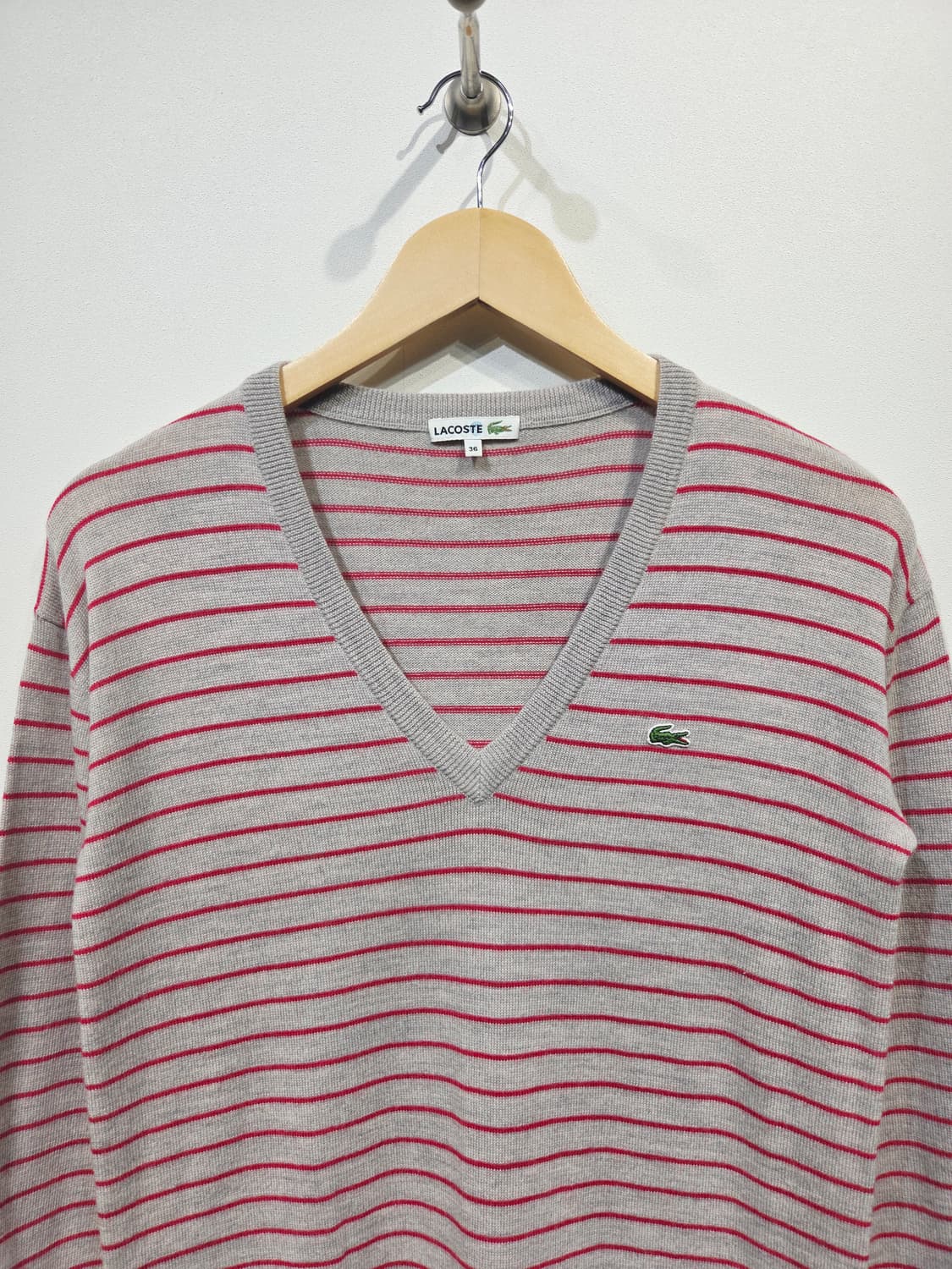 라코스테 브이넥 스트라이프 울 롱 니트/원피스 상품이미지3