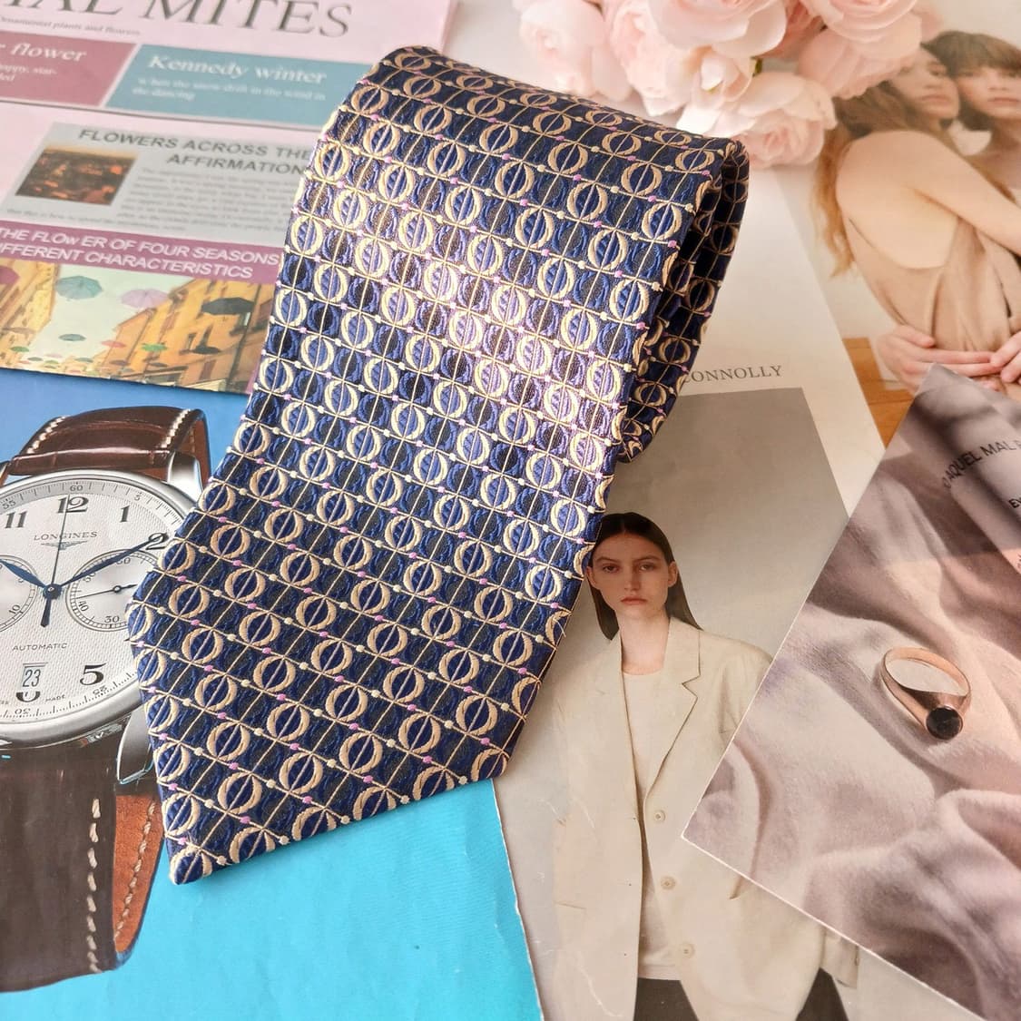 니나리치 실크 네이비 지오메트릭 넥타이 8.6cm A+등급 A19416
 상품이미지4