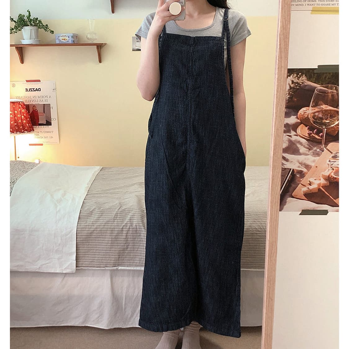 진청 데님 롱 오버롤 멜빵 원피스 상품이미지1