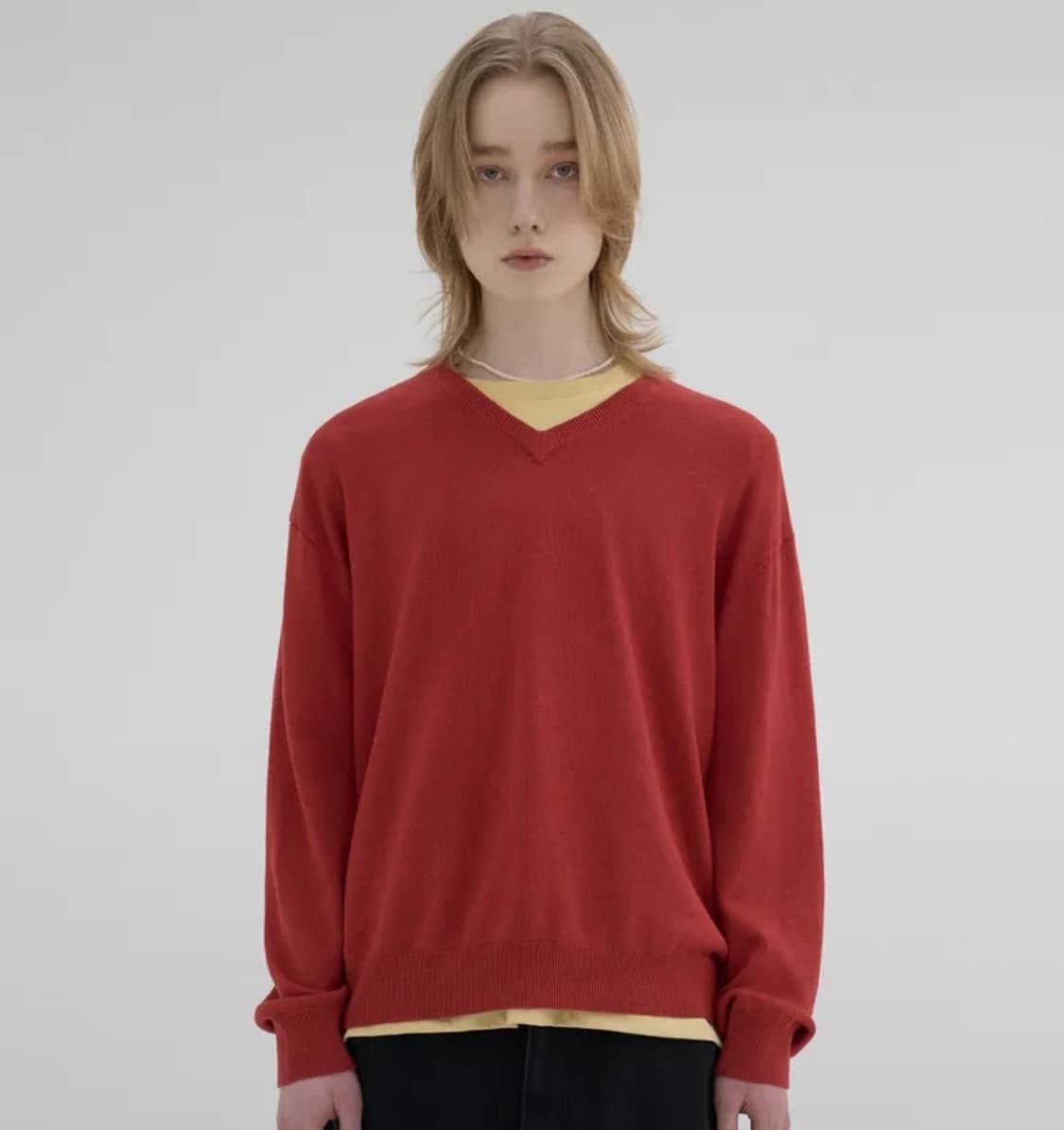 노운 크롭 V넥 니트 레드 새상품 상품이미지1