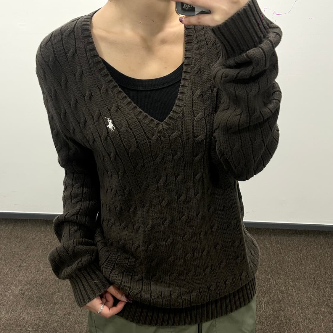 Polo 폴로 화이트포니 브라운 케이블 브이넥 니트 상품이미지1