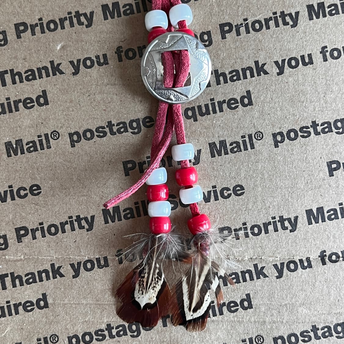 90s vtg Native Beads & Feather Keyring 상품이미지3