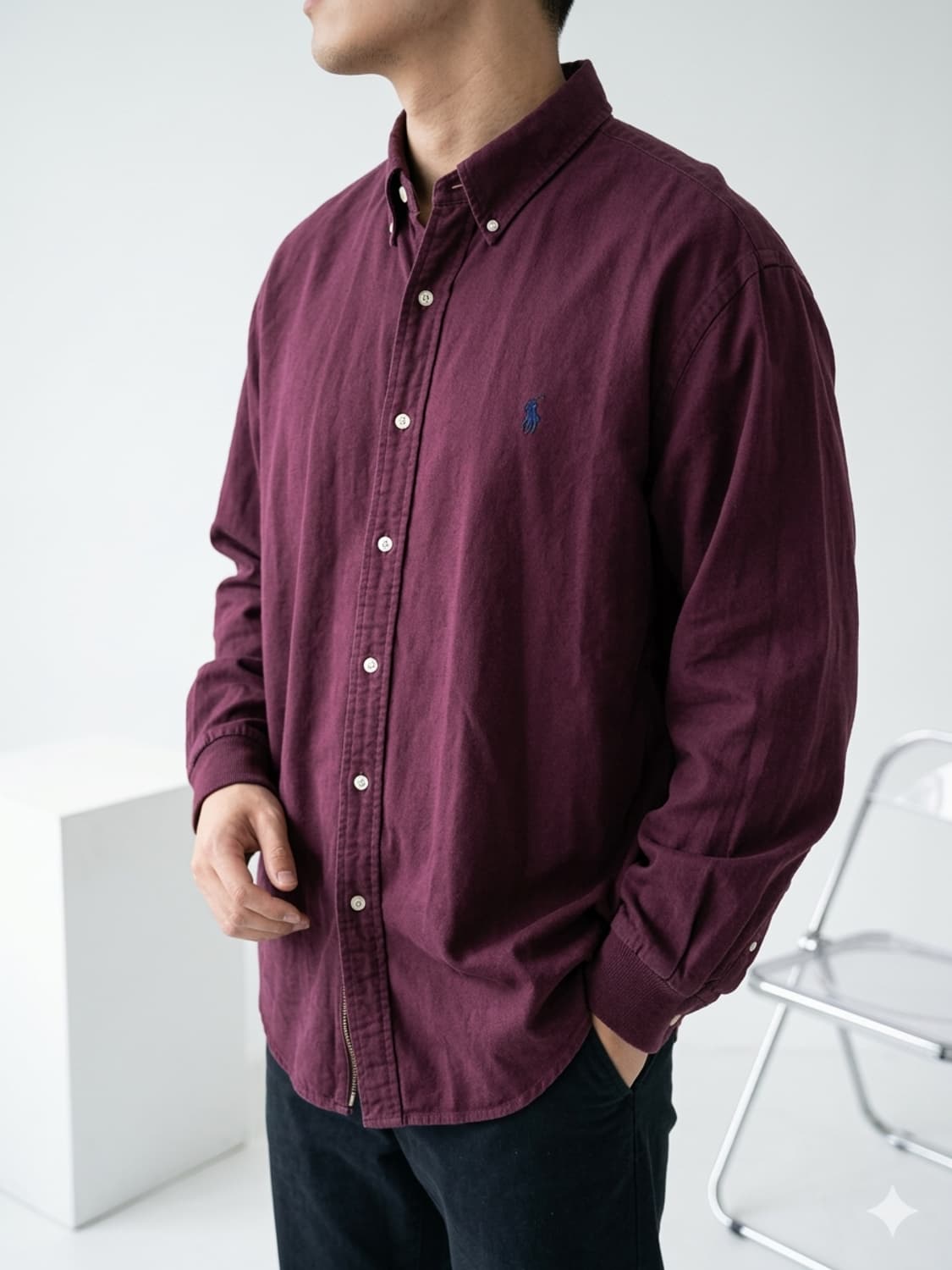 [XL] 폴로 랄프로렌 클래식 핏 와인 버튼다운 셔츠 상품이미지2