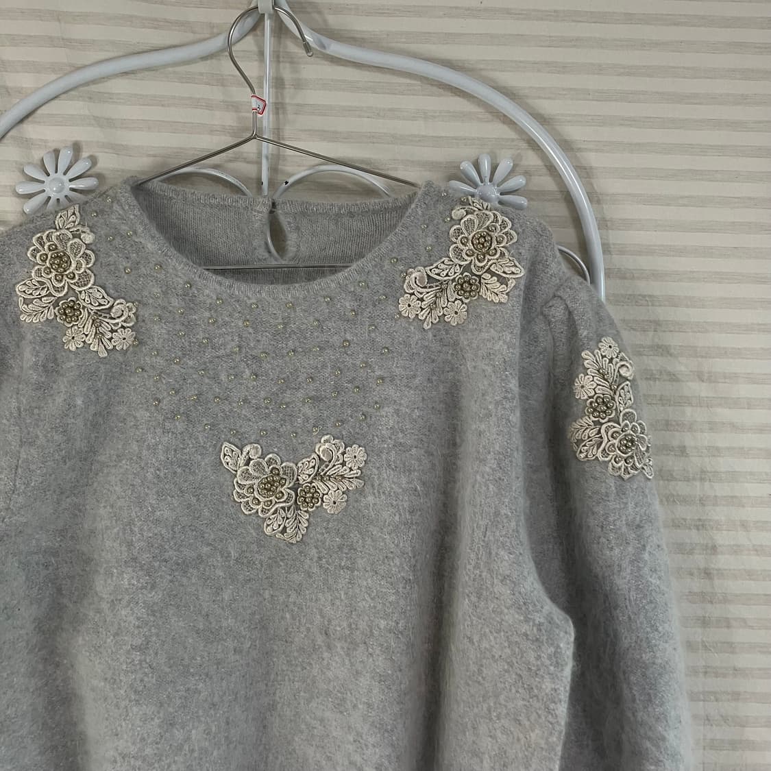 빈티지 스카이 블루 플라워 진주 니트 821 y2k 스트릿 모리 갸루  상품이미지6