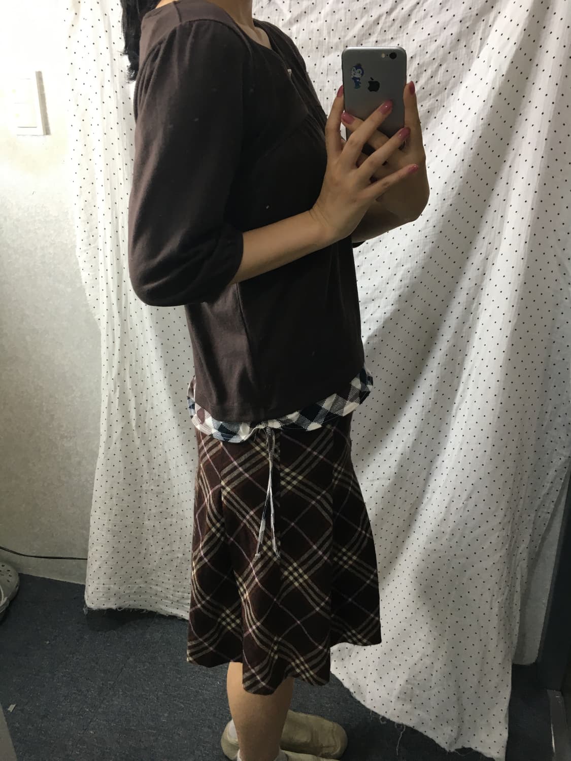 브라운 체크 레이어드 티셔츠 상품이미지4