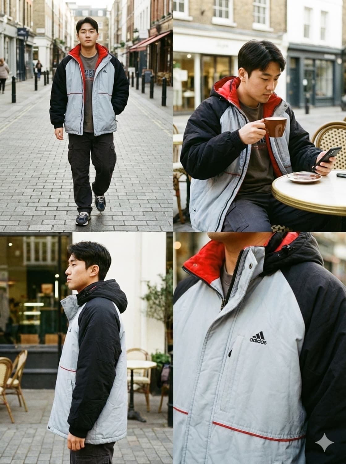 [아디다스] 그레이 블랙 배색 후드 퀼팅 패딩 점퍼 XXL(110) 상품이미지2