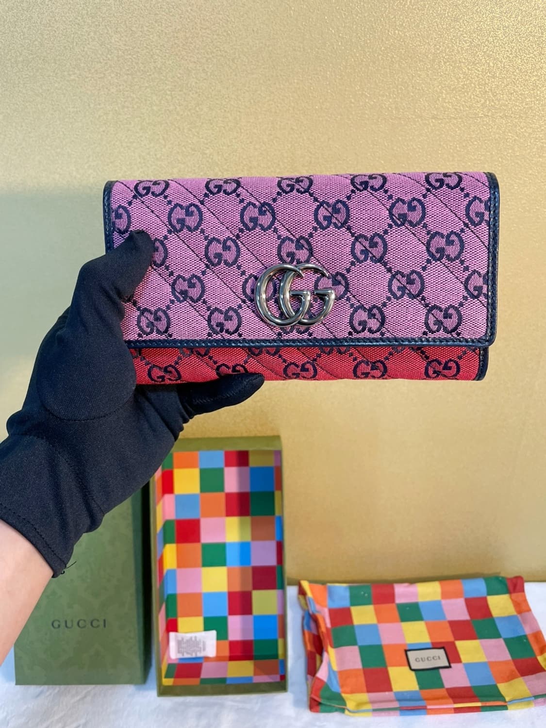 구찌 GG멀티컬러 핑크 플랩 장지갑 상품이미지1