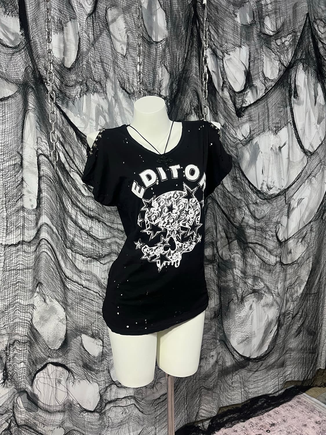 punk hole See-through skull Cubic top 상품이미지4
