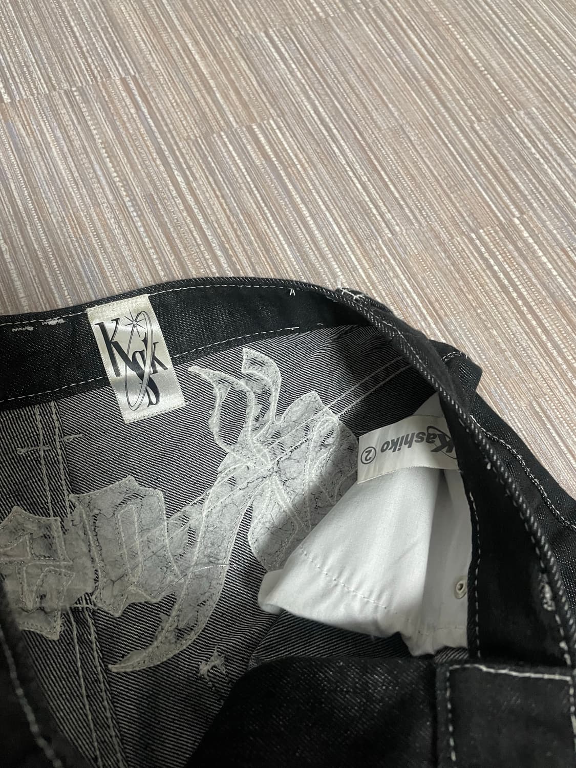 급처)카시코 자수 논페이드 데님 팬츠 블랙 S 미스치프 보헤미안서울 나체 상품이미지6
