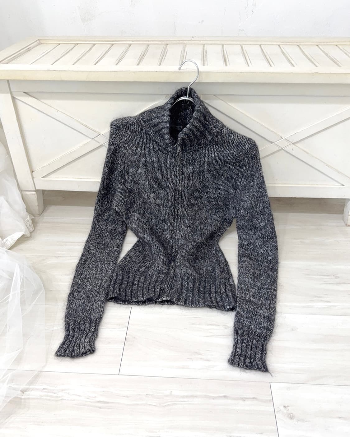 Melange Gray Mohair Knit Zip-Up 상품이미지7