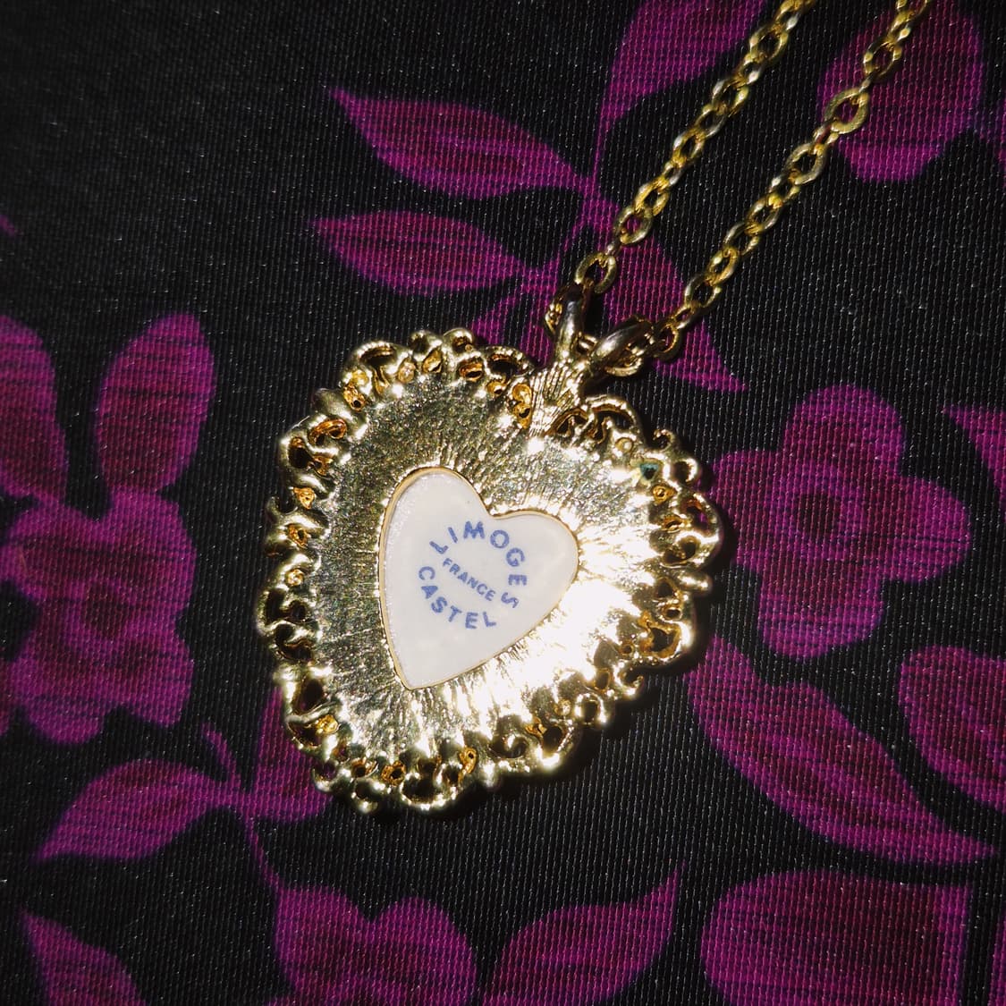 70s 프랑스 리모지 엔틱 캐슬 하트 도자기 목걸이 상품이미지9