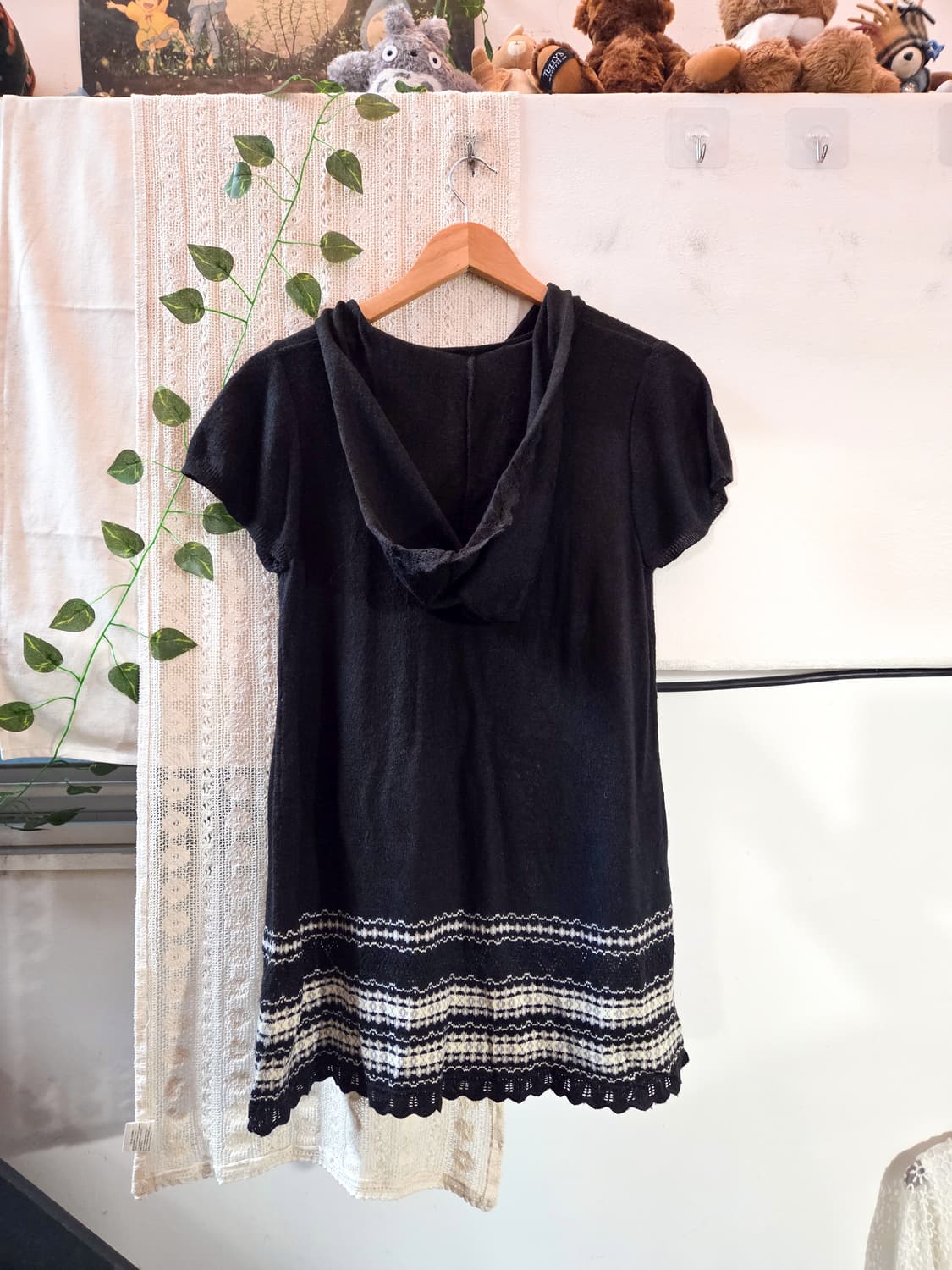 블랙 후드 반팔 니트 상품이미지4