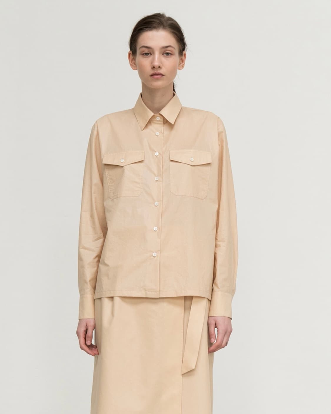 르 코팅 포켓셔츠 살구 오렌지 상품이미지1