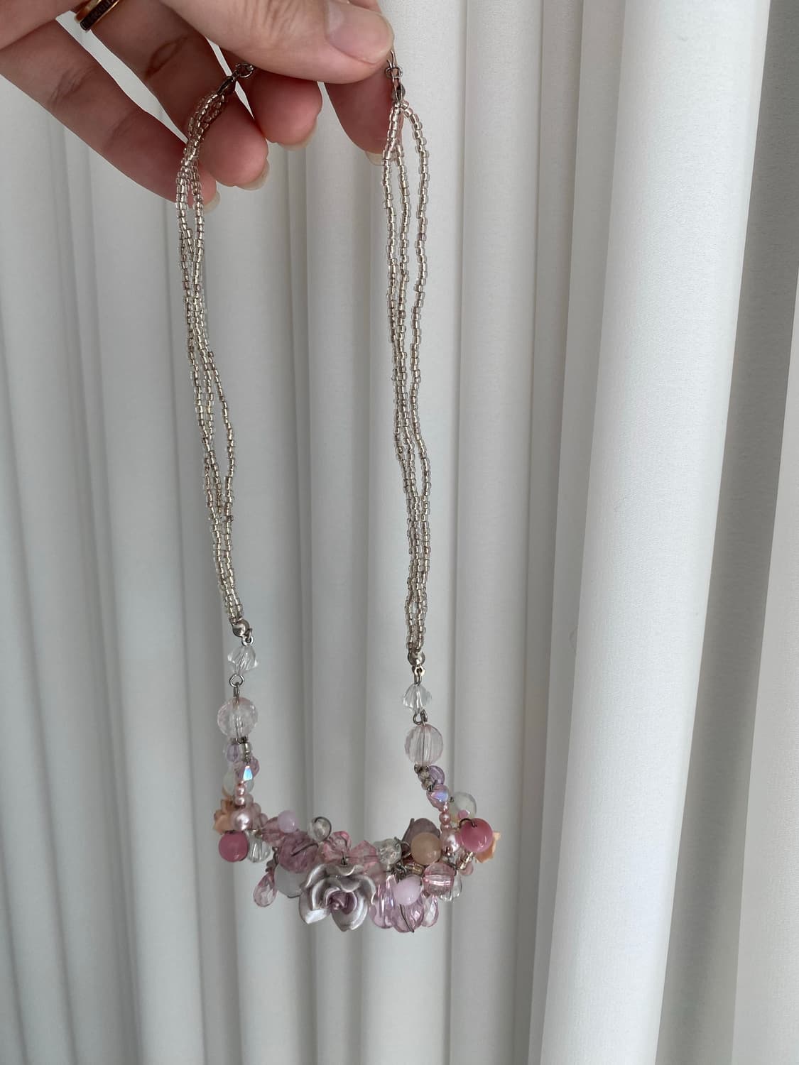 페어리 y2k 키치 핑크 플라워 비즈 목걸이 상품이미지4