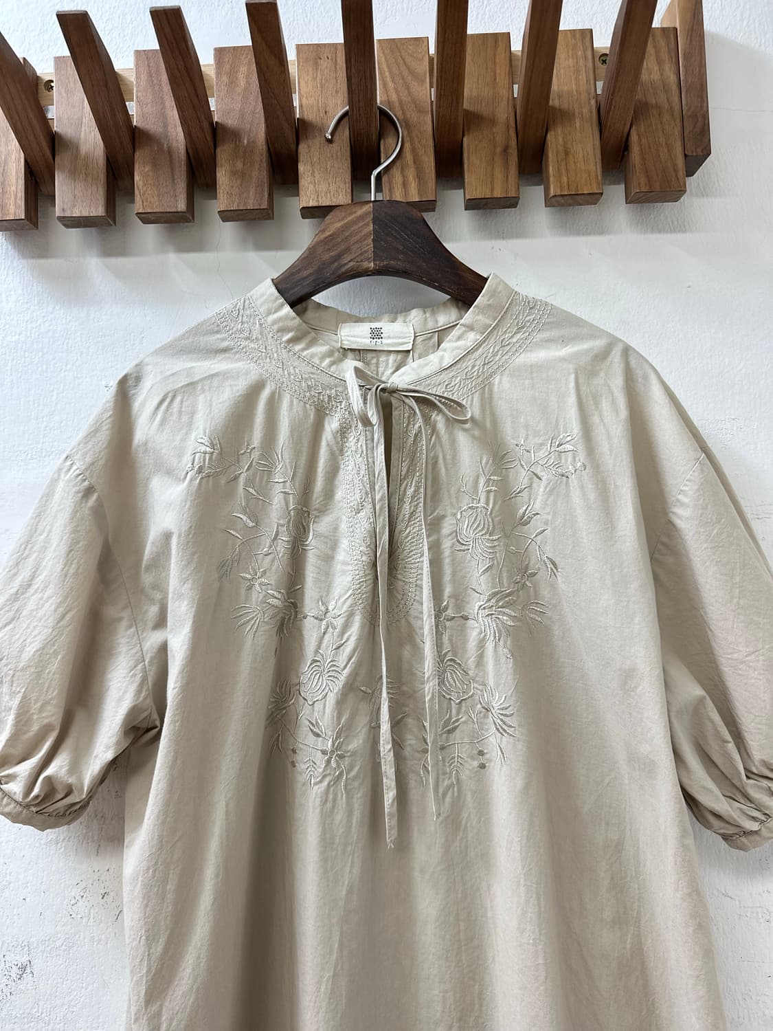 일본빈티지 플로럴 자수 퍼프 소매 롱 원피스  상품이미지2