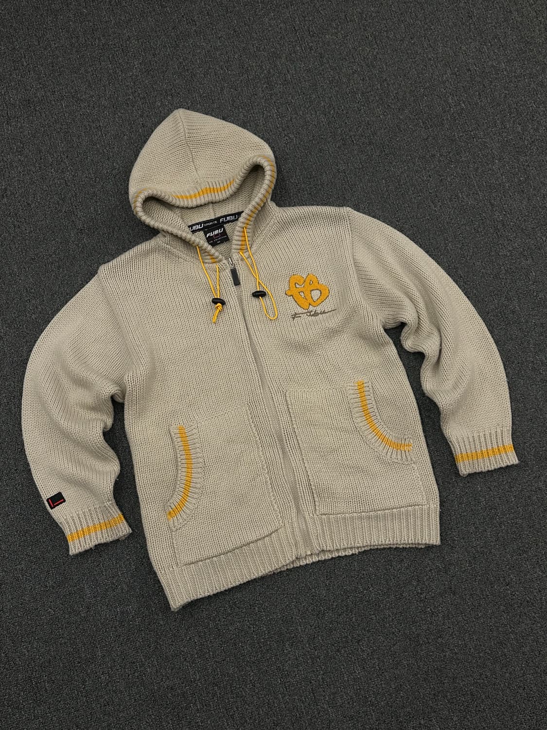 90)FUBU 후부 빈티지 플리스 로고 디테일 배색 스트링 후드집업 상품이미지4