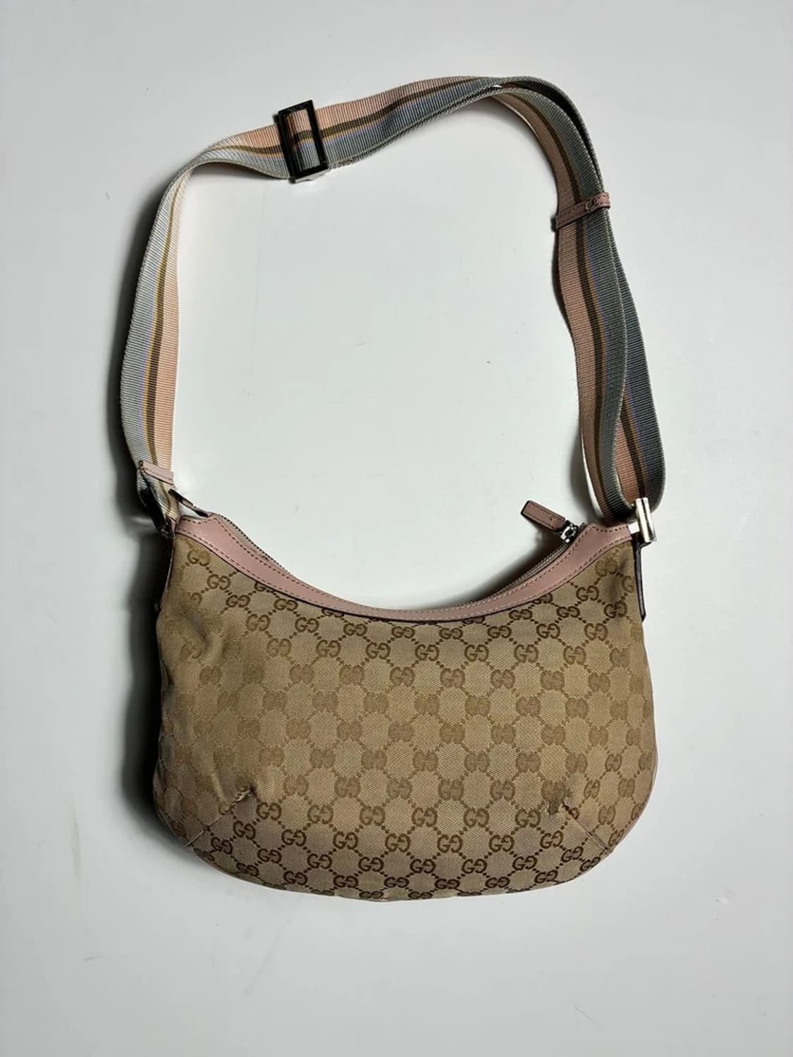 구찌 GUCCI 핑크 트리밍 캔버스 호보백 PR2302 상품이미지5