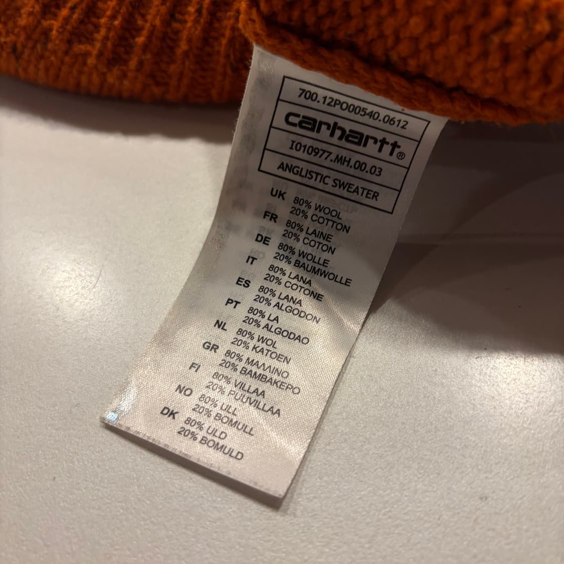 [M] 칼하트 앙글리스틱 오렌지색 니트 스웨터 C768 상품이미지7