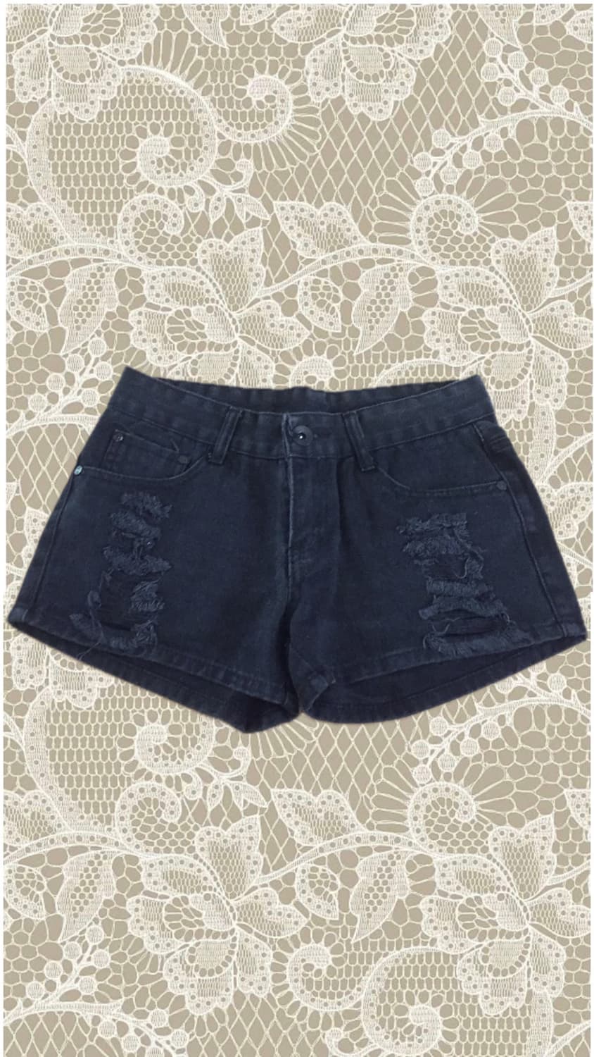 빈티지 흑청 데미지 숏팬츠 상품이미지1