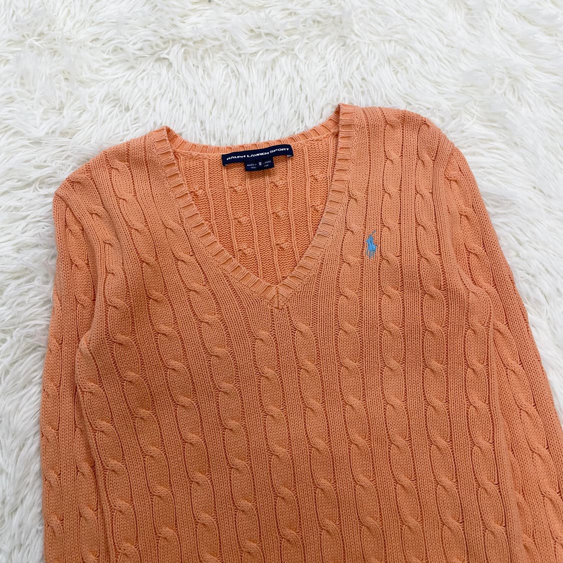 폴로 랄프로렌 포니 로고 케이블 브이넥 니트 오렌지 상품이미지3