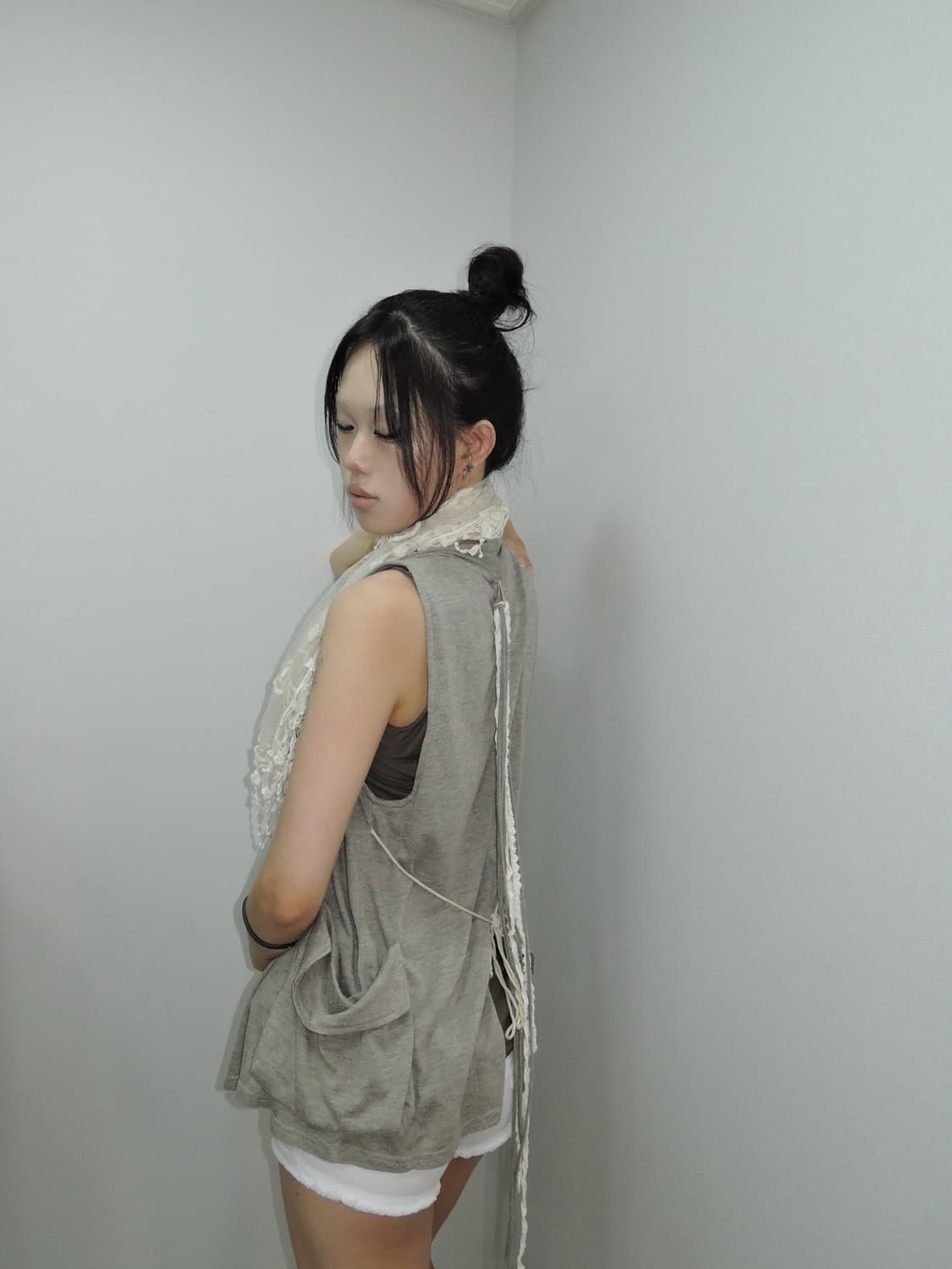 Grunge Hooded Drape Open Vest 상품이미지2