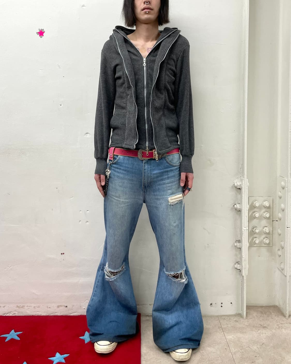 two zipper closure gray hooded zip-up 상품이미지4