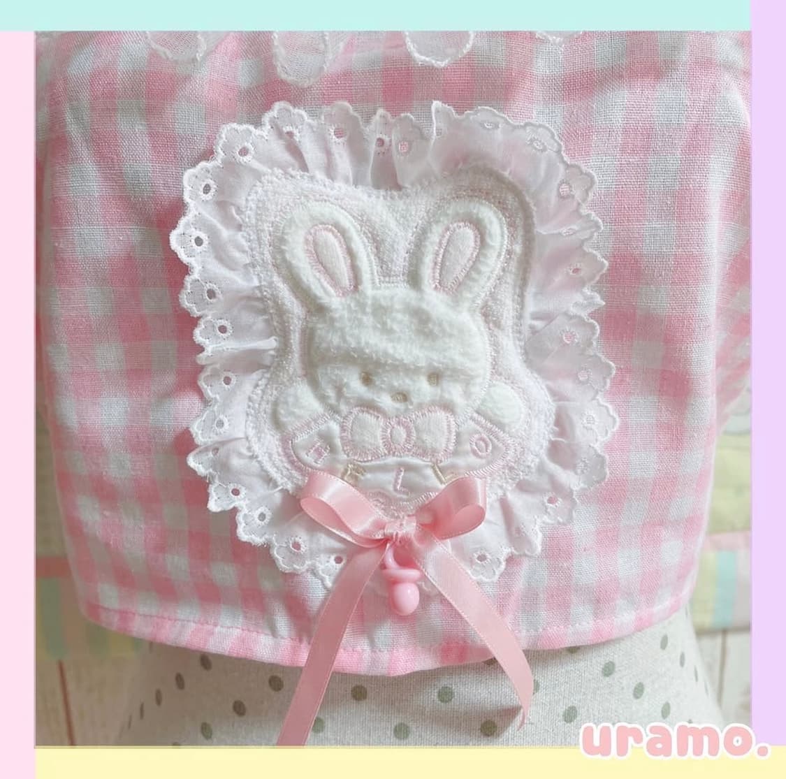 uramo우라모 페어리계핸드메이드깅엄체크나시 히메갸루리즈리사나일퍼치빈티지 상품이미지2