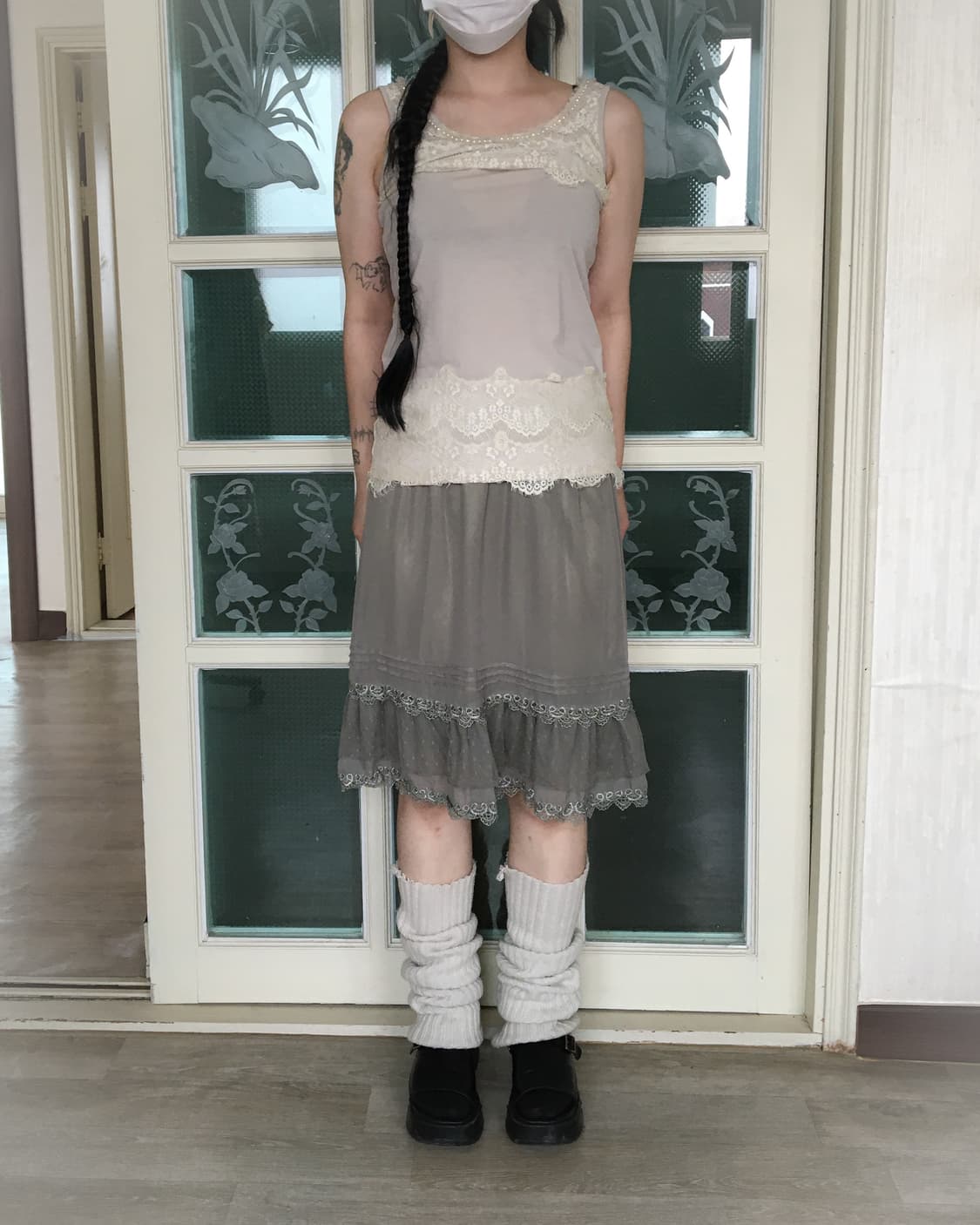 axes femme beige Lace trimming sleeveles 상품이미지7