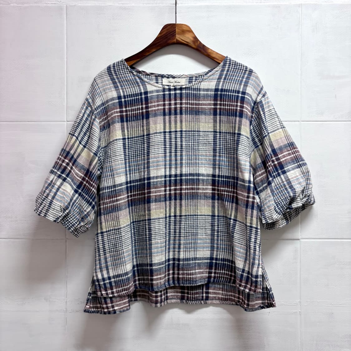 체크 퍼프 모리걸 러블리 반팔 블라우스 JPN 상품이미지1