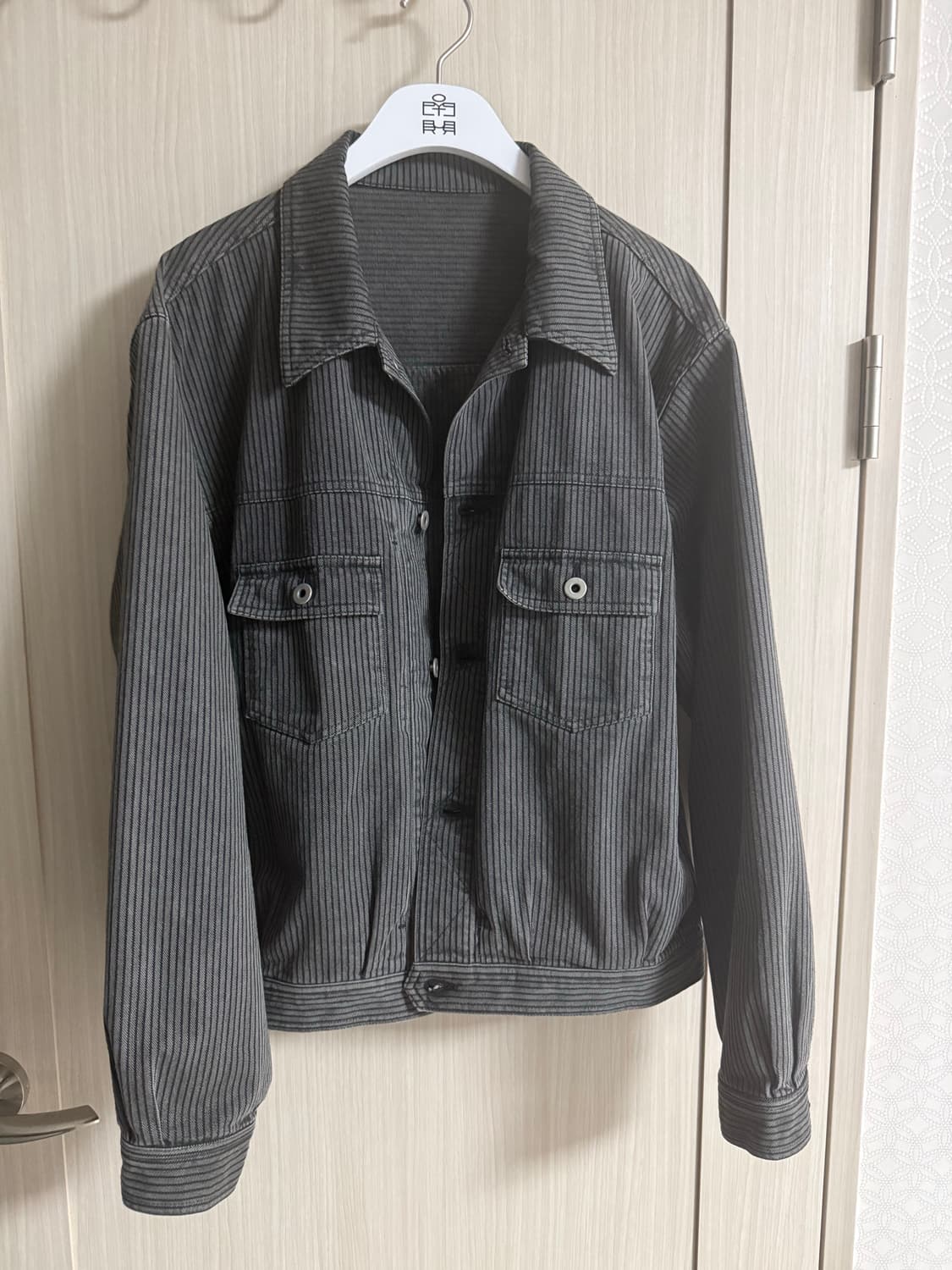 [3]폴리테루 26ss 스트라이프 트러커 다이드그레이 상품이미지1