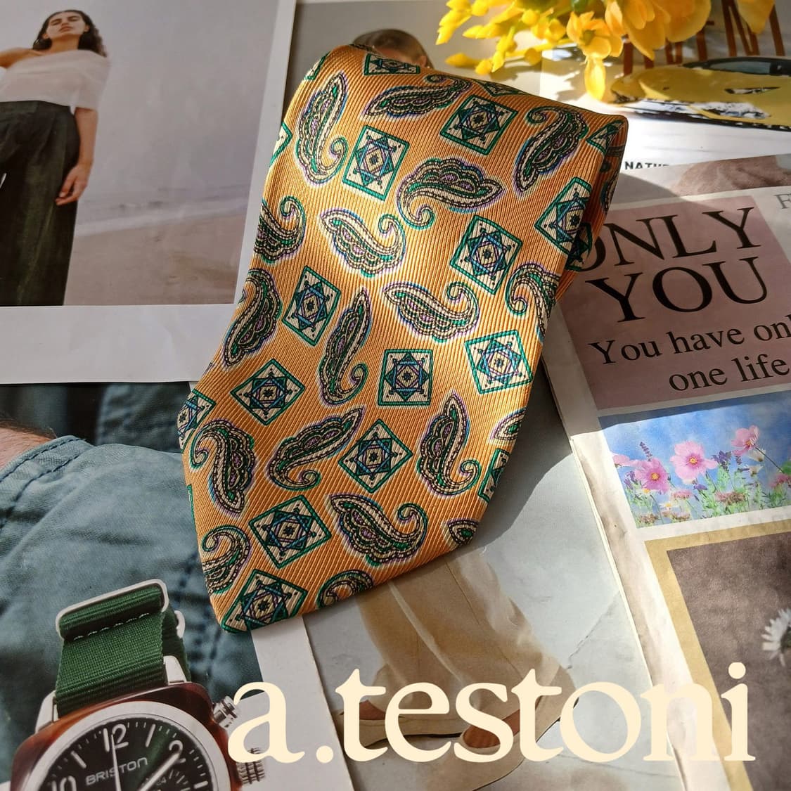 아테스토니 실크 페이즐리 패턴 넥타이 9.4cm A등급 A19763
 상품이미지2