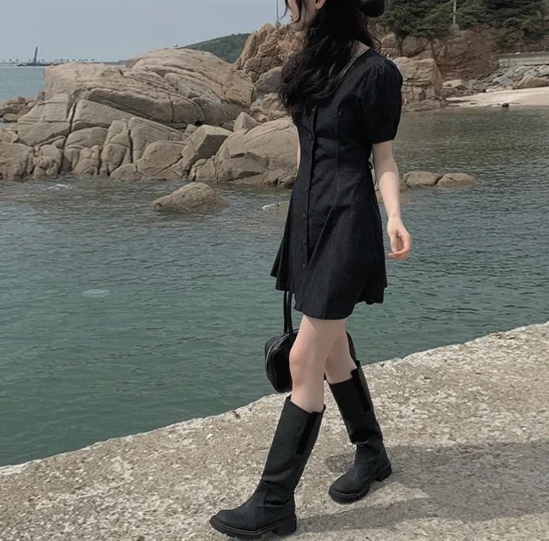 애니원모어 흑청 데님 원피스 상품이미지4