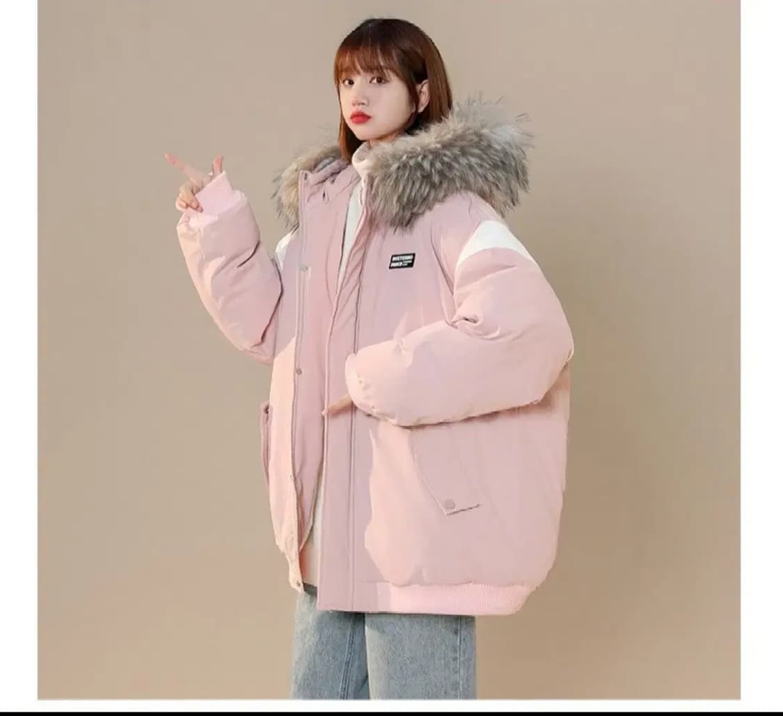 달천깔패딩자켓코트박시핏오버핏y2k히메갸루빅사이즈핑크후드집업핀터깔배색점퍼 상품이미지5