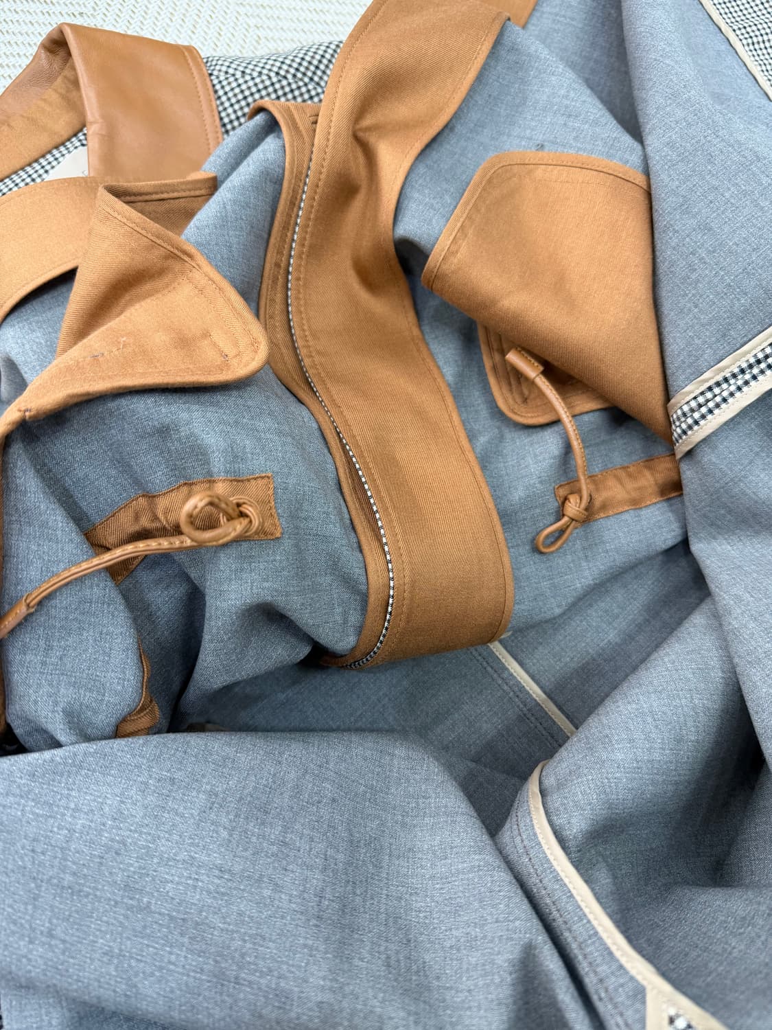 정품) 르베이지 오버핏 가죽디테일 체크 코트 97 상품이미지6